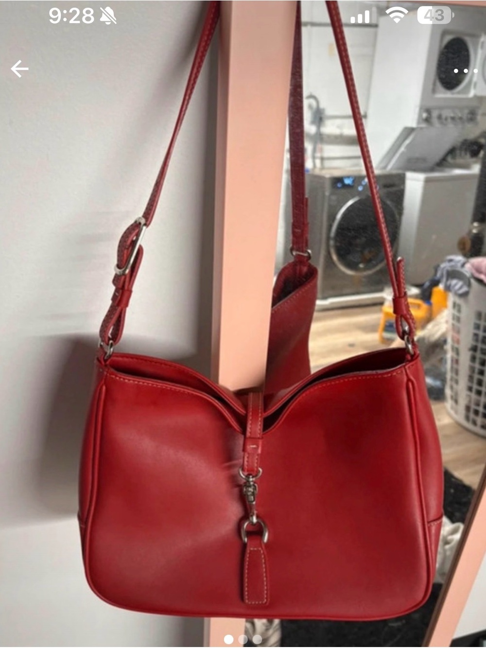 Women's Red Leather Shoulder Bag with Adjustable Strap